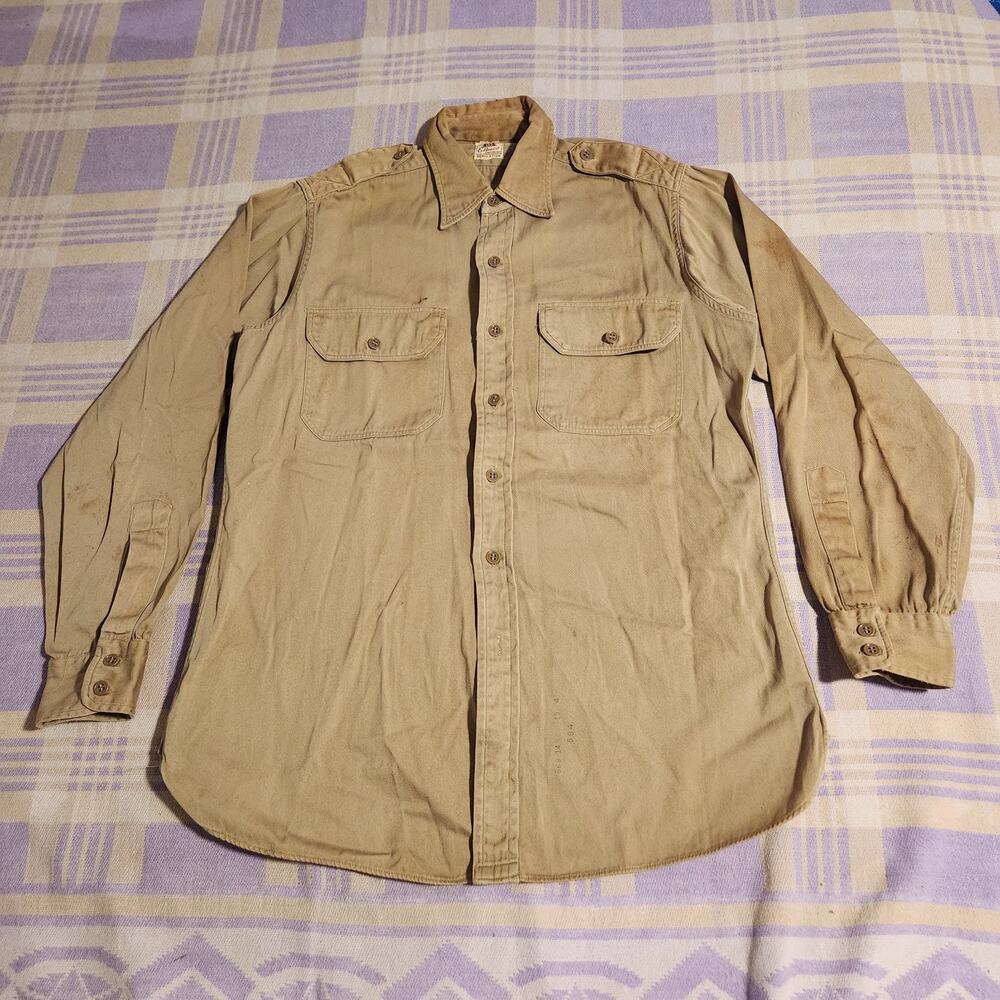 Vintage Elbeco Sanforized Regulation Uniform Button Shirt 50s 60s Brown Dress